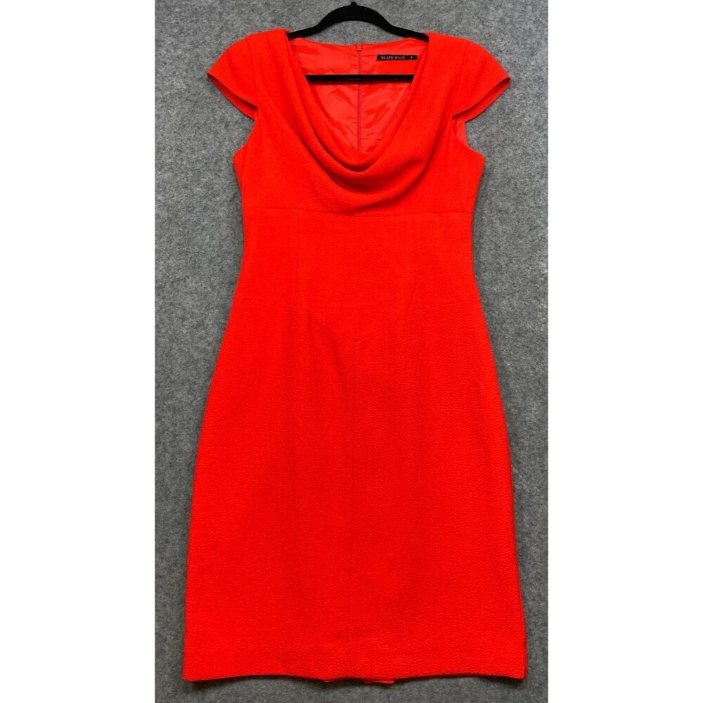 Black Halo Jackie Cady Sheath Dress Womens 8 Orange Draped Neck Cocktail Career